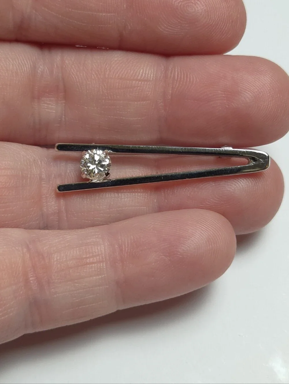 Vintage Sterling Silver & Cubic Zirconia Crystal Gemometric Brooch